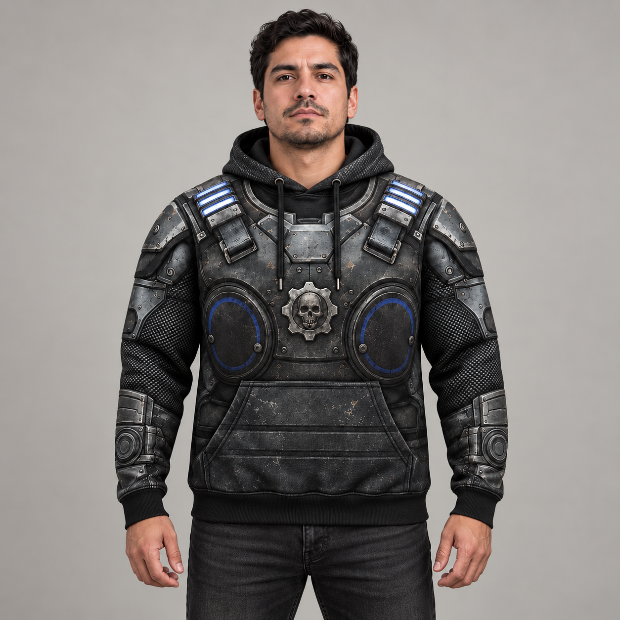 Marcus hoodie worn, front view visualization