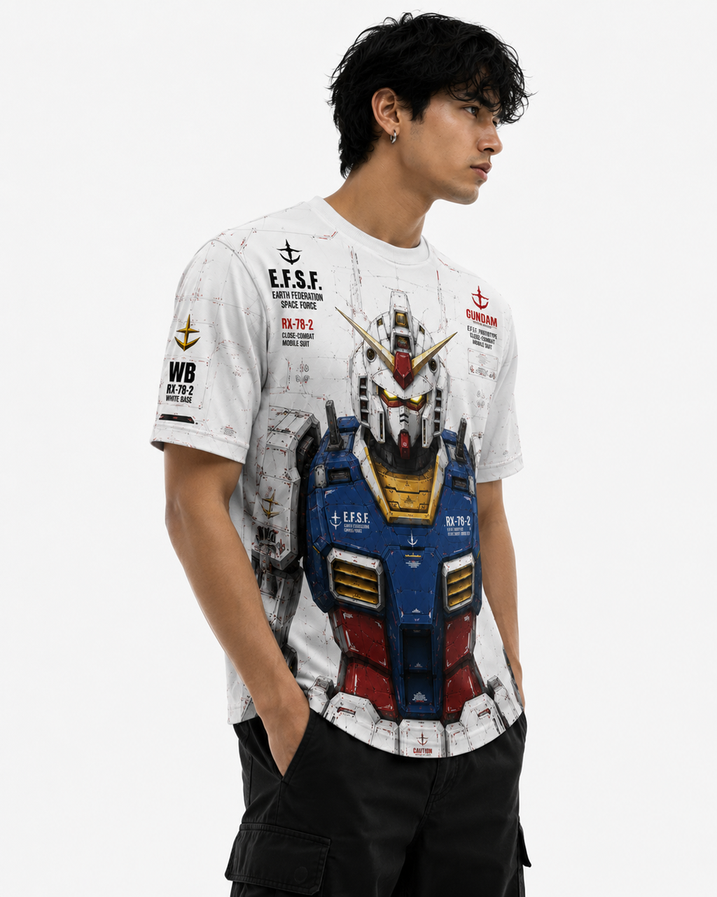 Design visualization: included RX-78-2 T-shirt on model