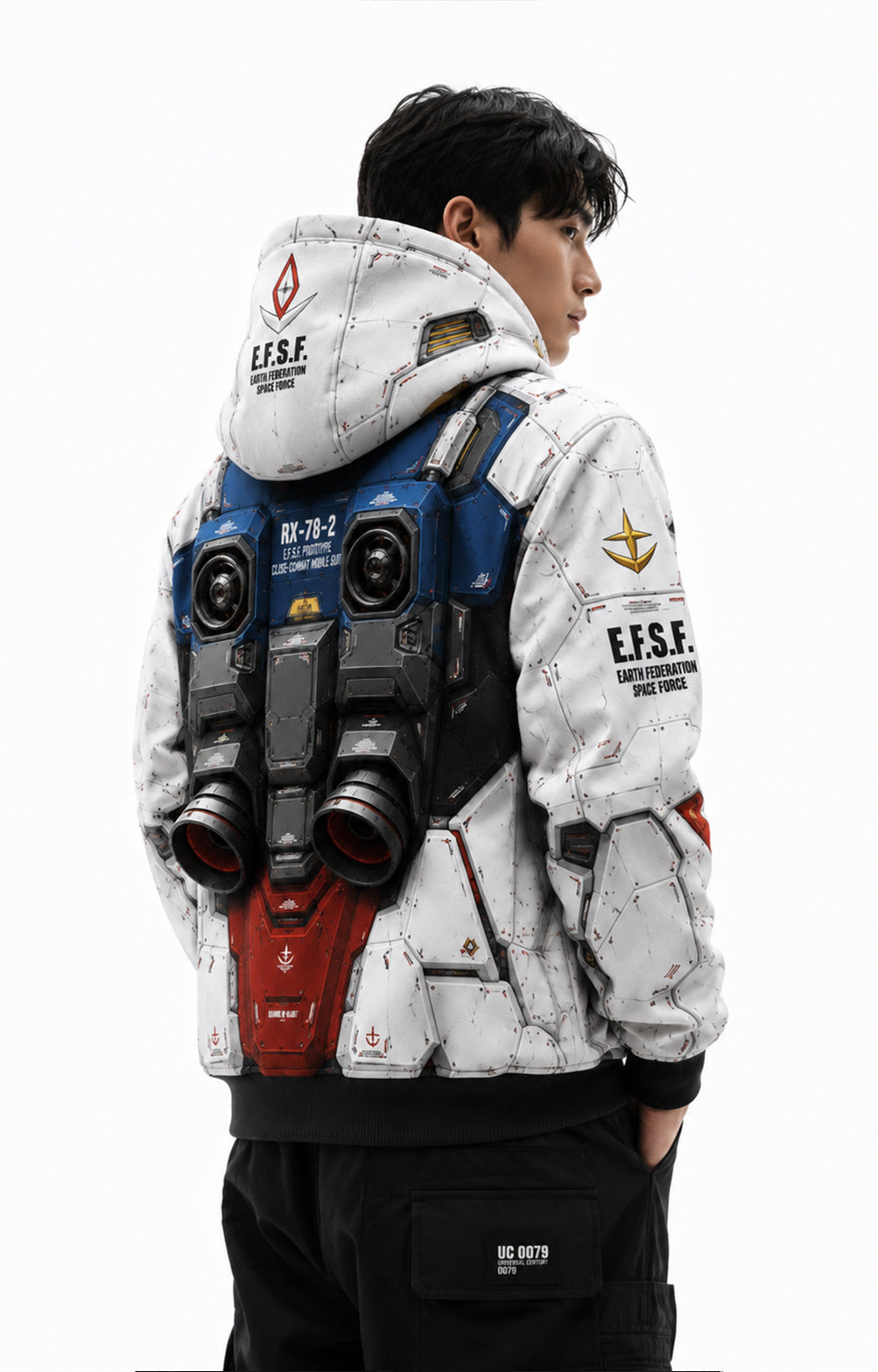 Design visualization: RX-78-2 hoodie back on model