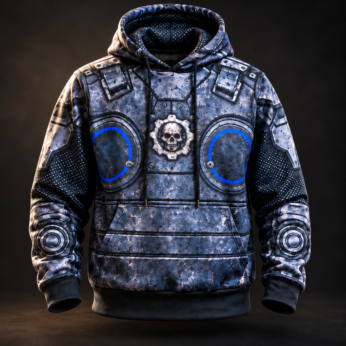 Marcus hoodie front — studio visualization