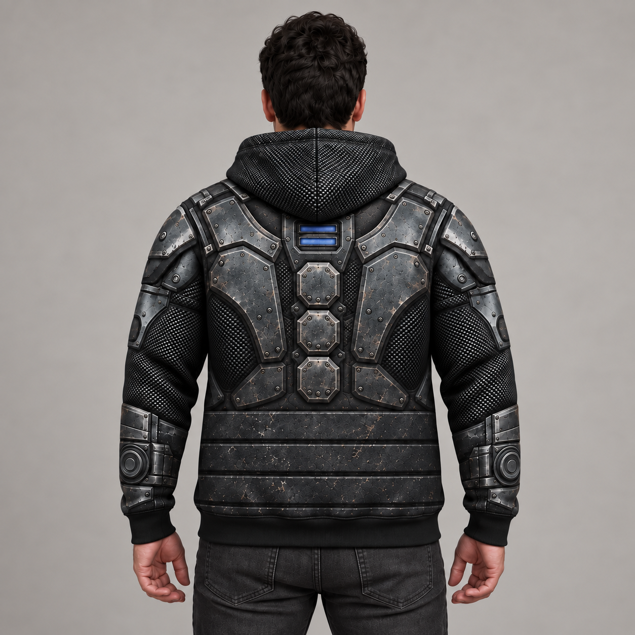 Marcus hoodie worn, back view visualization